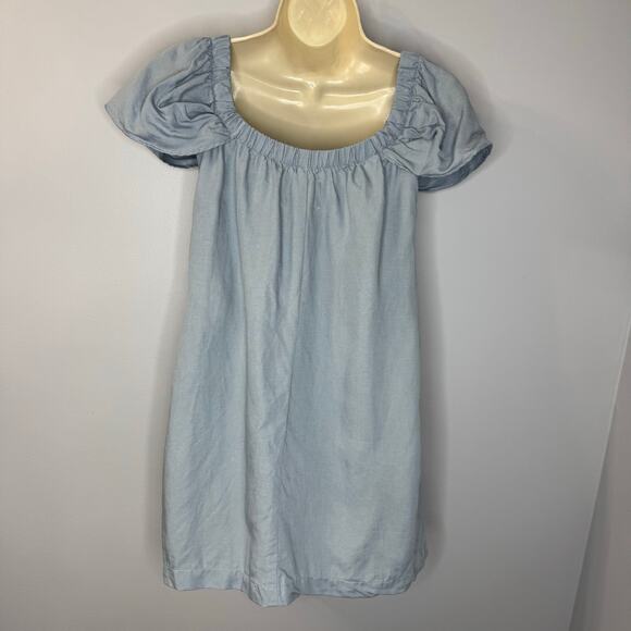 Reformation A-line Off Shoulder Chambray Linen Blend Mini Dress Romantic Sz XS - Picture 7 of 12
